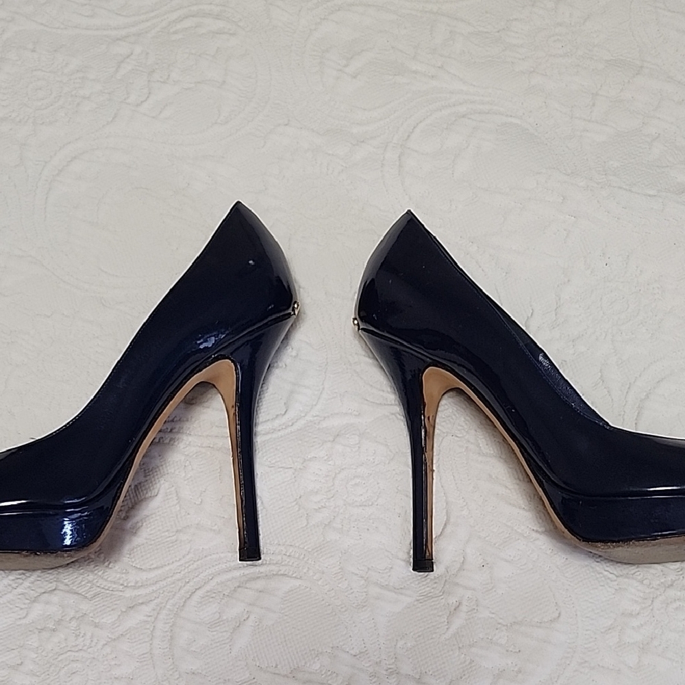 Blue Patent Leather Peep-Toe Heels - Picture 4 of 9